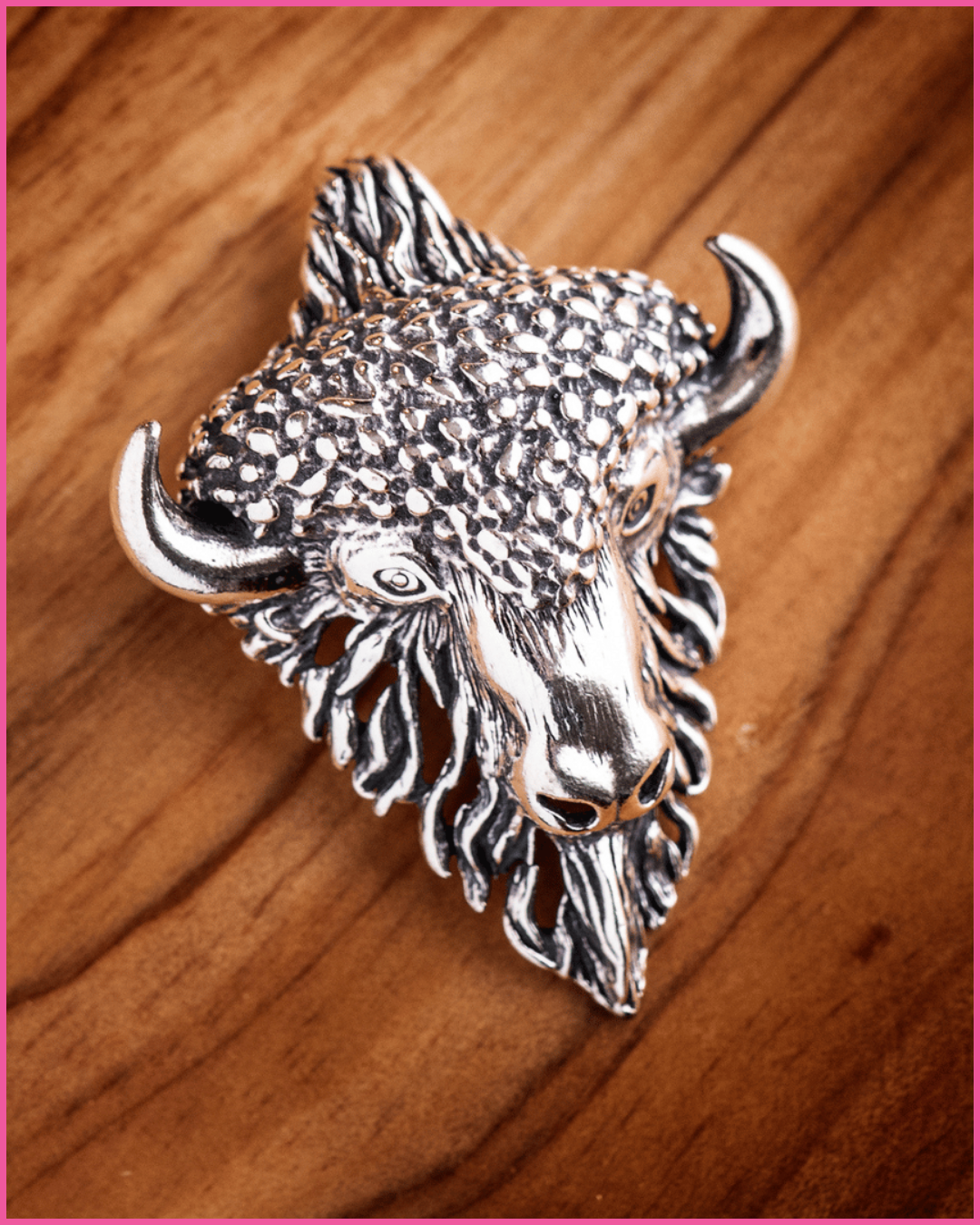 Silver Bison Head Charm