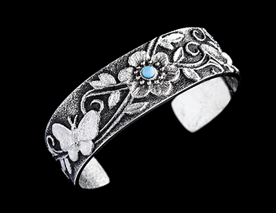 Navajo Native Artist - Rebecca Begay - Silver and Turquoise cuff