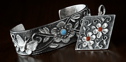 Navajo Native Artist - Rebecca Begay - Silver and Turquoise cuff & pendant 